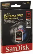  ??  ?? For 4K-and-up video, the V30 or U3 rating on this Sandisk Extreme Pro matter for its minimum write speeds, while photograph­ers will care about the max write speed of 95Mbps.