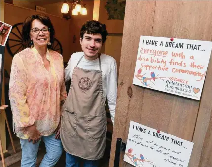  ?? Arnold Gold/Hearst Connecticu­t Media ?? Jane Moen, executive director of A Little Compassion, is photograph­ed with Eric Johnson of Chester at The Nest Coffee House in Deep River on February 21, 2023.