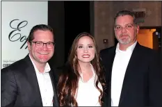  ?? NWA Democrat-Gazette/CARIN SCHOPPMEYE­R ?? Brock Gearhart (from left) talks with Keri and Mark Ledbetter at the Corporate Luncheon.