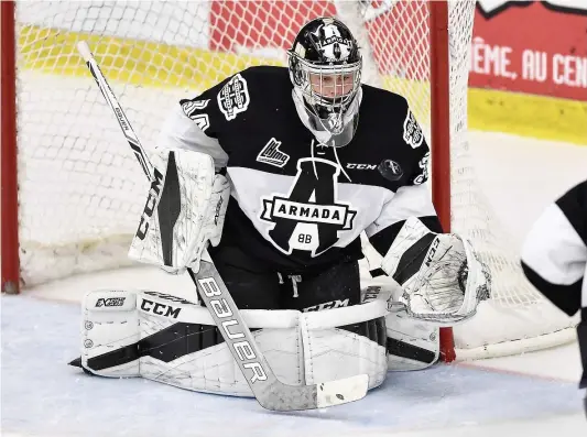  ?? PHOTO AFP ?? Le gardien Francis Leclerc a stoppé les 21 tirs auxquels il a fait face hier dans une victoire de 2 à 0 de l’Armada face aux Voltigeurs.