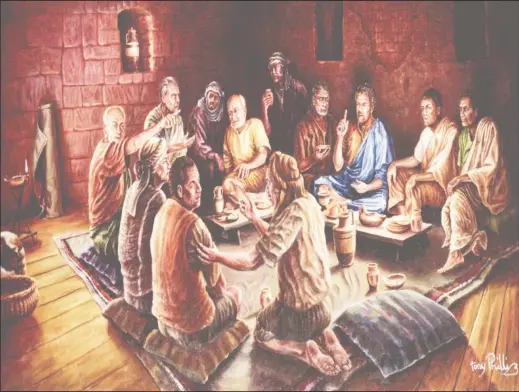  ?? ?? Tony Phillips’ painting of Jesus at the ‘last supper’ with his disciples before he was betrayed by Judas.