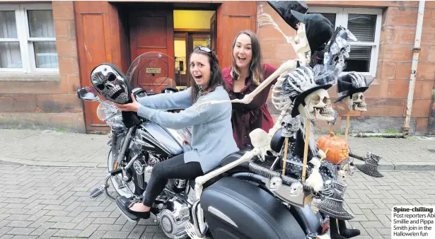  ??  ?? Spine- chilling Post reporters Abi Smillie and Pippa Smith join in the Hallowe’en fun