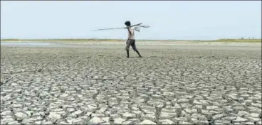  ?? AFP ?? A man walks on the parched bed of a reservoir on the outskirts of Chennai. In January, all 32 districts in TN were declared droughthit.