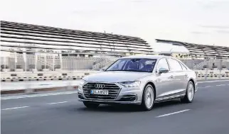  ?? PHOTOS COURTESY OF AUDI CANADA ?? The all-new 2019 Audi A8’s new design elements include a large single-frame front grille, organic LED rear lights and laser headlights.