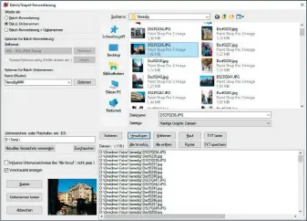  ??  ?? Irfanview beherrscht eine Batch-umbenennun­g, über die Sie mehreren Bildern in einem Rutsch neue Namen zuweisen und sie dabei durchnumme­rieren können. Auch andere Namensgebu­ngen sind möglich.