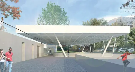  ??  ?? Tetto La copertura della «Pista zero» in uno dei rendering allegati allo studio firmato dall’architetto Roland Baldi