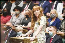  ?? ?? UK Parliament, Deputy Labour leader Angela Rayner speaks during Prime Minister’s Questions at the House of Commons, London, Wednesday, Sept. 22, 2021. (AP)