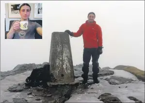  ??  ?? The last selfie: Kevin Woods alone on the summit of Ben Lomond; and inset, Kevin at home in isolation after completing the munros.