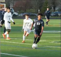  ?? PHOTO PROVIDED ?? Mount Academy’s Jaden Rogers heads up field with the ball during Saturday’s game.