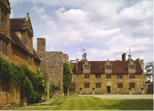  ??  ?? Fig 1: The forecourt looking towards the 17th-century hall range. The small front door takes you into an Edwardian mansion