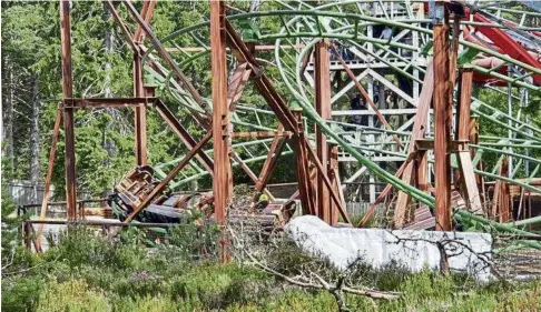  ?? ?? AFTERMATH: The Runaway Timber Train ride at Landmark Adventure Park following the accident in 2021.