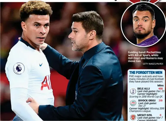  ?? GETTY IMAGES/PA/REX ?? Guiding hand: Pochettino with Alli at Spurs, while Ozil (top) and Romero may move too