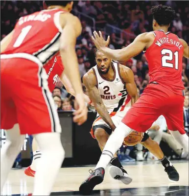 ?? (AFP) ?? LA Clippers’ Kawhi Leonard in action during the NBA game against Portland Trail Blazers in Los Angeles, United States, on Thursday.