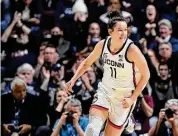  ?? Jessica Hill/Associated Press ?? UConn’s Lou Lopez Sénéchal during the first half in the finals of the Big East tournament at Mohegan Sun Arena on March 6 in Uncasville.