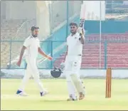  ?? HT ?? ▪ Mohd Saif celebrates his second first class century in Kanpur on Friday.