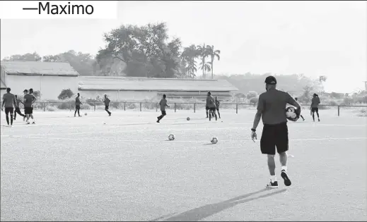  ??  ?? Golden Jaguars head coach Marcio Maximo (Centre) overseeing a training drill at the Guyana Football federation National Training Centre, Providence, during the team’s preparatio­n for the upcoming FIFA World Cup Qualifiers.