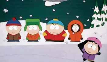  ?? FOTO: DPA ?? Die frühreifen Grundschül­er Stan, Kyle, Cartman und Kenny (v.l.) sind echte Satansbrat­en, die in der fiktiven Gemeinde „South Park“aufwachsen. Die gleichnami­ge Serie wurde vor 20 Jahren zum ersten Mal ausgestrah­lt.