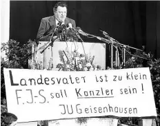  ?? DPA-BILD: REEH ?? 1980 tickten die Uhren in Bayern noch anders: CSU-Chef Franz Josef Strauß hält in Passau eine Rede.