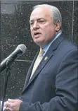  ??  ?? U.S. Rep. Mike Doyle, DForest Hills, speaks out at the “Tuesdays With Toomey” rally held in front of the Grant Building on Tuesday in Downtown.