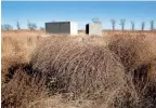  ??  ?? Tumbleweed­s are seen near some of Donald Judd’s 15 untitled works in concrete.