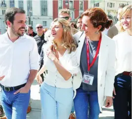  ?? ?? Con Alberto Garzón y Mónica García, el 1 de mayo en Madrid