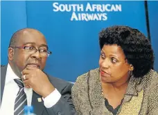  ?? Picture: VELI NHLAPO ?? WHO’S THE BOSS: Former finance minister Nhlanhla Nene and SAA chairwoman Dudu Myeni during the media briefing announcing the carrier’s results for the 2013-14 financial year