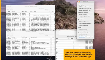  ??  ?? SpamSieve uses statistica­l learning methods to sort spam from authentic messages in most email client apps.