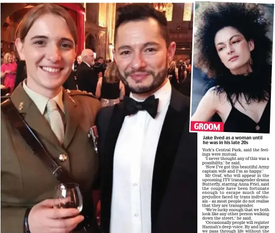  ??  ?? The happy couple: Hannah Winterbour­ne and Jake Graf will live in Army married quarters Jake lived as a woman until he was in his late 20s