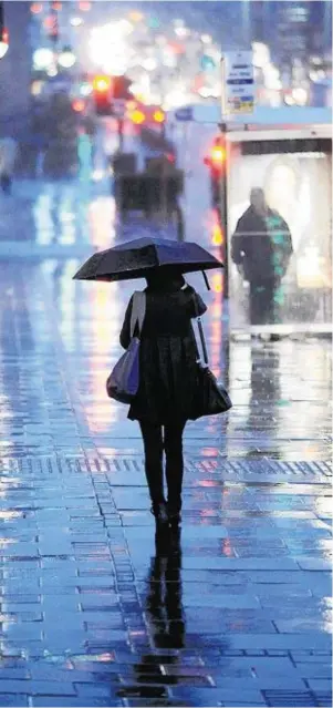  ??  ?? DROOKIT: A pedestrian catches her share of Aberdeen’s 815mm of rainfall