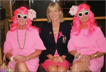  ??  ?? Best Dressed Ladies in Pink Maire Griffin and Maureen Sheridan with Dundalk Lady Captain Maeve Ahern.