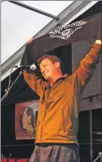  ??  ?? The Duke of Argyll welcomes Sunday headliners Skipinnish on to the main stage. Photo: Kevin McGlynn.