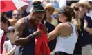  ??  ?? Bianca Andreescu consoles Serena Williams after Williams had to retire from the final of the Rogers Cup. Photograph: Frank Gunn/AP