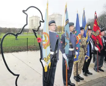  ??  ?? Striking The new silhouette statue in place at Coatbridge war memorial on Remembranc­e Sunday