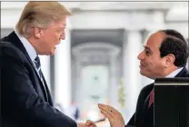  ?? PICTURE: AP ?? US President Donald Trump greets Egyptian President Abdel Fattah al-Sisi as he arrives at the White House.