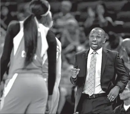  ?? CHRIS SWEDA/CHICAGO TRIBUNE ?? Sky coach James Wade, coaching in a 2019 playoff game against the Mercury, on his team: “I want them to always have a sense of urgency.”