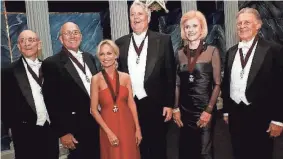  ?? THE OKLAHOMAN FILE ?? Inductees Lew O. Ward, Edward Keller, Kristin Chenoweth, Mike Turpen, Judy Love and Robert Hefner III at the 83rd annual Oklahoma Hall of Fame Banquet and Induction Ceremony.