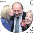  ??  ?? WIlliam celebrates his election with his daughters Linda and Esther at the count in Banbridge