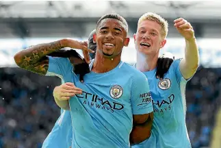  ?? LAURENCE GRIFFITHS ?? Manchester City’s Gabriel Jesus and Kevin De Bruyne have been among a handful of the team’s players in top form in the Premier League.