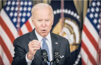  ?? SAMUEL CORUM/GETTY ?? President Joe Biden stresses a point during a news conference Saturday in the State Dining Room at the White House.