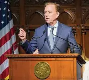  ?? Aaron Flaum / Associated Press ?? Gov. Ned Lamont presents his two-year budget proposal to the General Assembly at the state Capitol in Hartford Feb. 8.