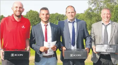  ??  ?? The Canterbury trio that combined with Hilden Park profession­al Ricky Neil-Jones to win the team event at the Shepherd Neame South Region PGA Pro-Am. From left, Mike Bidwell, Neil-Jones, Brett Davies and Richard Beer