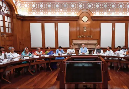  ??  ?? Prime Minister Narendra Modi at the first cabinet meeting of his new governnent at the Prime Minister’s Office in South Block, New Delhi on May 31, 2019