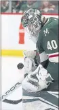  ?? STACY BENGS — AP ?? Minnesota Wild goalkeeper Devan Dubnyk stopped 19 Nashville shots on Saturday.