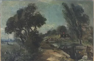  ??  ?? Recently rediscover­ed, this Constable sketch of the River Stour, showing Flatford Lock, which he painted many times, will be sold at Bonhams tomorrow (£200,000–£300,000). The resulting larger masterpiec­e, Landscape: Boys Fishing, is in a poor state of...