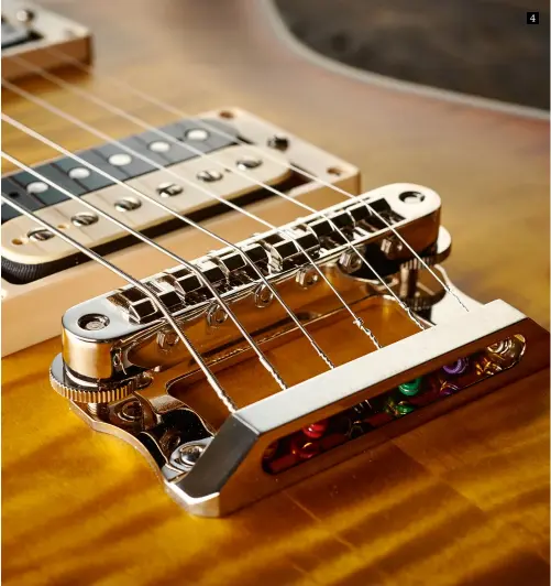  ??  ?? 4 The Influence bridge is an original Knaggs design combining a Gotoh tune-o-matic bridge connected to the proprietar­y anchor block that “creates more sustain and harmonics in different ranges”, says Joe Knaggs