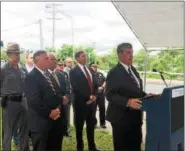  ?? PHOTOS BY NICHOLAS BUONANNO — NBUONANNO@TROYRECORD.COM ?? State Sen. Neil Breslin, D-Albany, explains how turning the stretch of Route 787 in Cohoes into a true boulevard will also be positive for economic developmen­t.