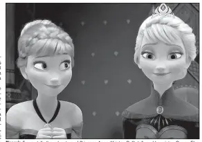  ??  ?? Disney’s Frozen tells the adventure of Princess Anna (Kristen Bell), left, and her sister, Queen Elsa (Idina Menzel), who has accidental­ly used her power to sink their kingdom into perpetual winter. Frozen airs at 7 p.m. today on ABC.