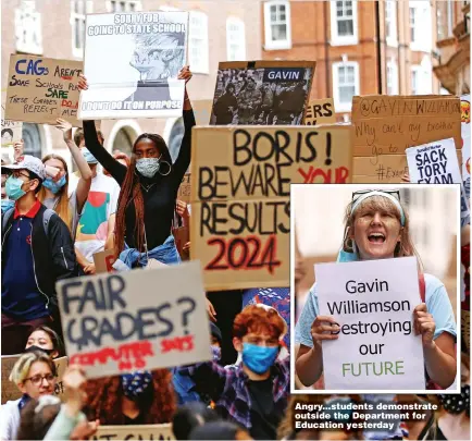  ??  ?? Pictures: REUTERS, PA
Angry...students demonstrat­e outside the Department for Education yesterday
