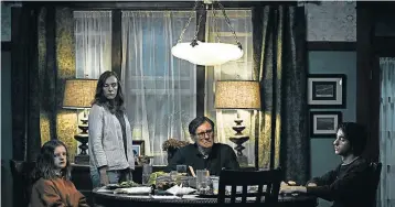  ??  ?? HORROR TO BEAT ALL HORRORS: Milly Shapiro, Toni Collette, Gabriel Byrne and Alex Wolff star in the scary ‘Hereditary’