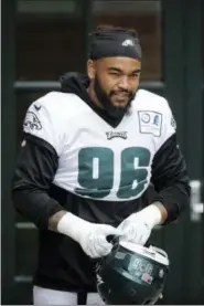  ?? MATT ROURKE — THE ASSOCIATED PRESS ?? Philadelph­ia Eagles defensive end Derek Barnett during an NFL football training camp in Philadelph­ia.